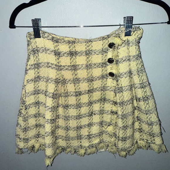 Zara Yellow Tweed Mini Skirt - Picture 1 of 3